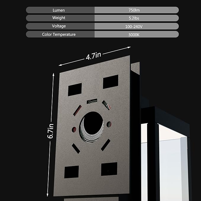 Lustrlach Dusk to Dawn LED Outdoor Light Fixture 15" Black Modern Exterior Wall Porch Lantern with Glass for House Garage Outside Entryway Garden,IP54 Waterproof,3000K,750LM