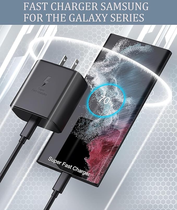 45W Super Fast Charger Type C Android Phone Charger Fast Charging Replacement for Samsung Galaxy S25/S25 Ultra/S25+/S24 Ultra/S24/S24+/S23 Ultra/S23/S22/S20/S21,Galaxy Tab,6ft Type C Cable- 3pack