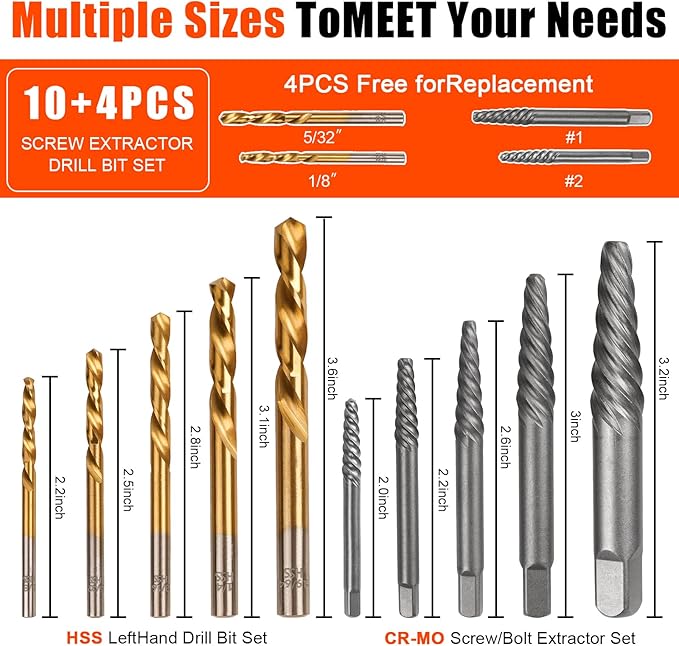 14pcs Screw Extractor Set and Left Hand Drill Bits for Removing Broken Bolt Extractor Kit, Easy Out Screw Extractor Set, Screw Remover Tool with Storage Case, Gifts for Men, Dad and Husband