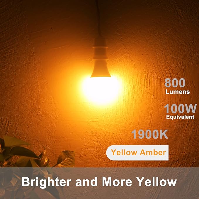 Dusk to Dawn Bug Light Bulbs Outdoor, 1900K Amber Yellow, 800 Lumen, LED 12W, A19 E26, 4-Pack, HQ-H020