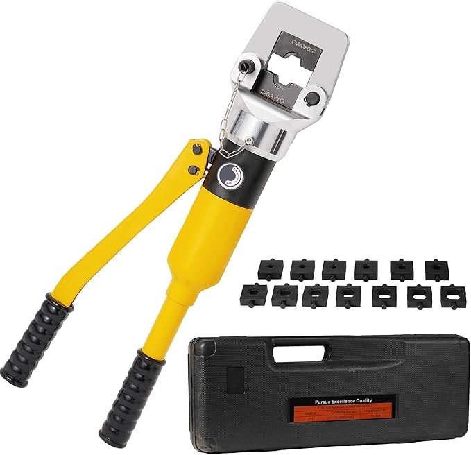 Crimping Tool, 6 AWG to 1000 MCM Hydraulic Plier, 20 Ton Copper and Aluminum Terminal Wire Lug Hydraulic Crimper, Crimping Tool Kit with 13 Dies