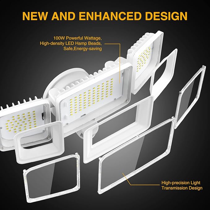 Onforu 2 Pack 100W LED Security Lights Motion Sensor Outdoor, 9000LM Super Bright Flood Light Motion Detector, IP65 Waterproof Exterior Floodlight, 6000K Hardwired Wall Light (White)