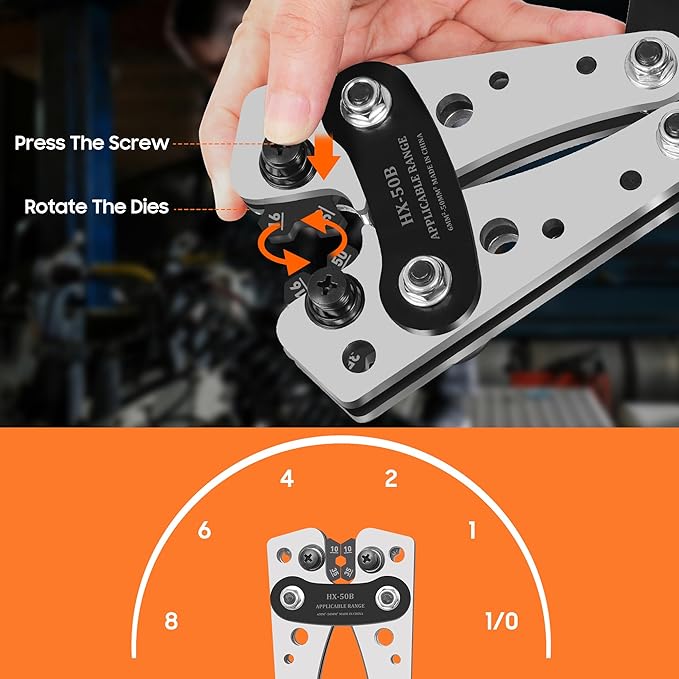 Kuject Battery Cable Lug Crimping Tool Kit with Copper Wire Lug AWG 1 2 4 6 8 1/0 Gauge, Wire Crimper for AWG 10-1/0 with Cable Cutter, 110PCS Battery Cable Ends with 110PCS 3:1 Heat Shrink Tubing