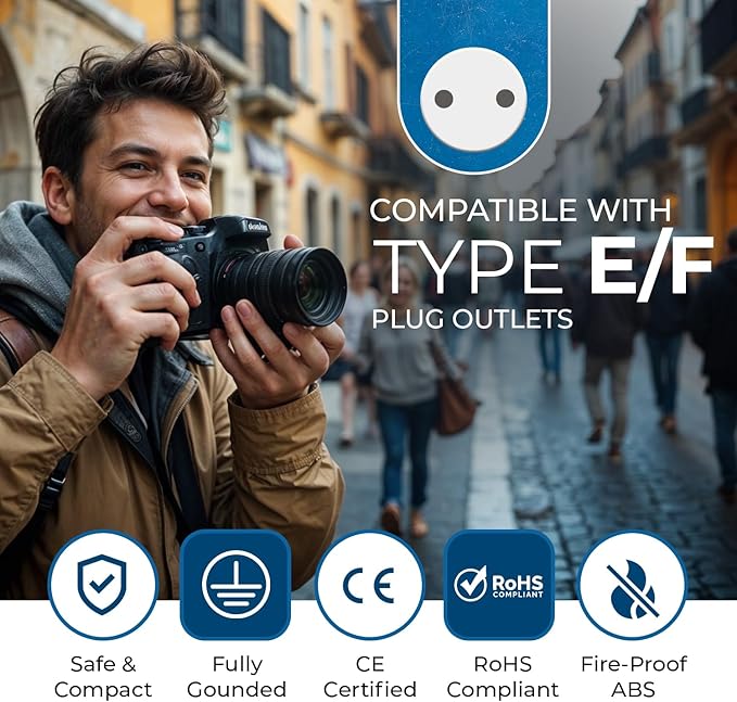 OREI Germany, France, Schuko Power Plug Adapter with 2 USA Inputs - Travel 3 Pack- Type E/F (US-9) Safe Grounded Use with Cell Phones, Laptop, Camera Chargers, CPAP, and More