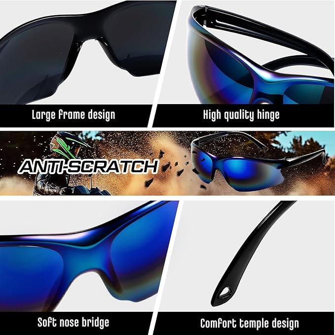 Kingdder 50 Pack Safety Glasses Bulk for Men Scratch Resistant Goggles Eye Protection Glasses Blue Tinted Mirror Polycarbonate Lens