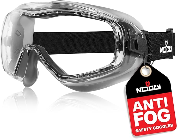 NoCry Anti Fog Safety Goggles for Men and Women with Premium Anti Scratch Coating - Vented Panoramic Lab Goggles; ANSI Z87 Certified Lab Safety Goggles, Eye Protection Goggles with Adjustable Headband