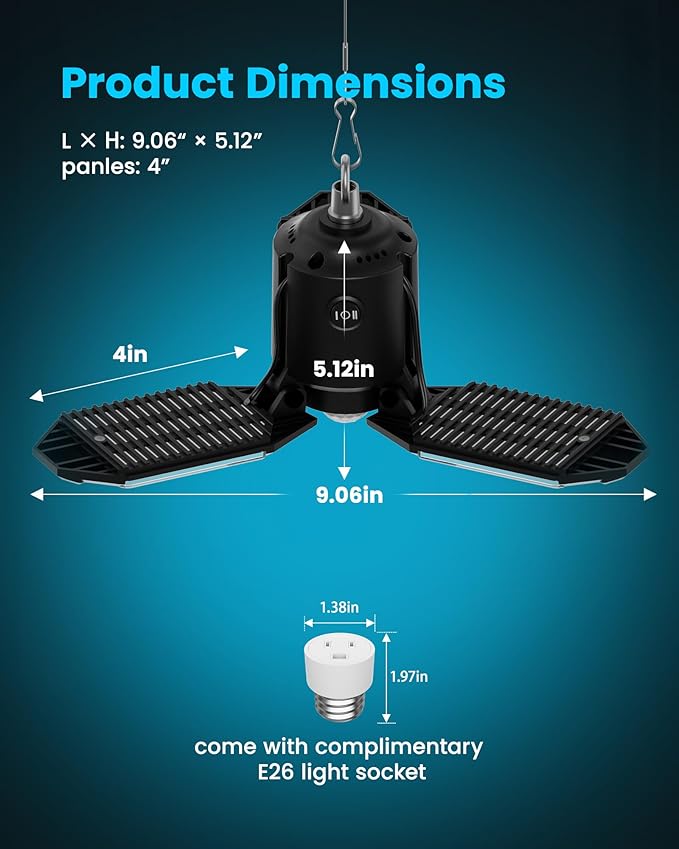 Garage Motion Sensor Lights Plug-in 2Pack, 8000LM Super Bright Motion Activated LED Shop Light, 360° Detection & Retractable Steel Wire, Indoor Motion Light Bulb for Attic/Barn