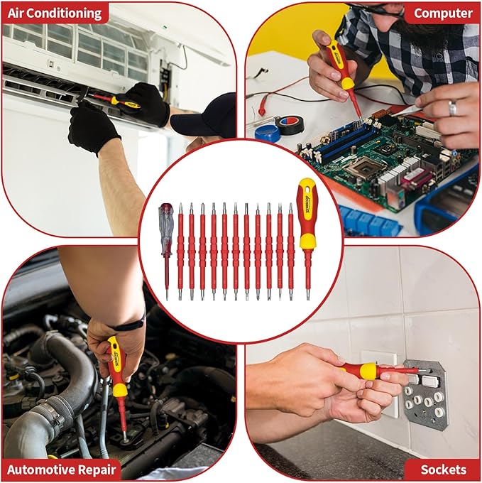 Insulated Screwdriver, HOUSERAN 26 Pcs Screwdriver Set, Magnetic Tip Electrician Tools Kit with Case, 1000V, Screw Driver with Interchangeable Blades, Electrical Screwdriver for Men Household Repair