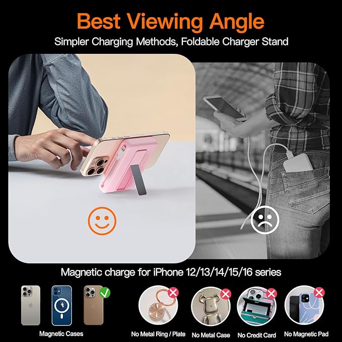 2025 Latest Portable Charger, 16800mAh Magnetic 15W Wireless Power Bank with 2 Built in Cables, LED Display Battery Pack Travel Essentials for iPhone 17/16/15/14/13/12/Pro/Mini/Pro Max