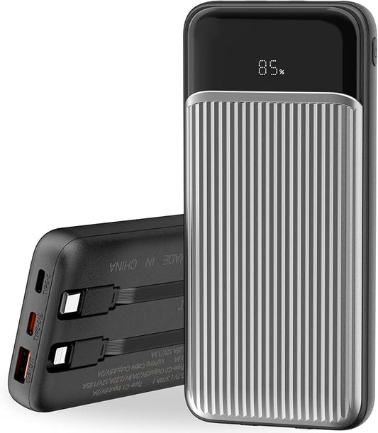 Portable Charger,10000mah 22.5W PD Fast Charging Power Bank,with Built-in Cables,4 Outputs 2 Inputs,Travel Essential Phone Power Bank.for iPhone, iPad,Android,Google, and More(Black)