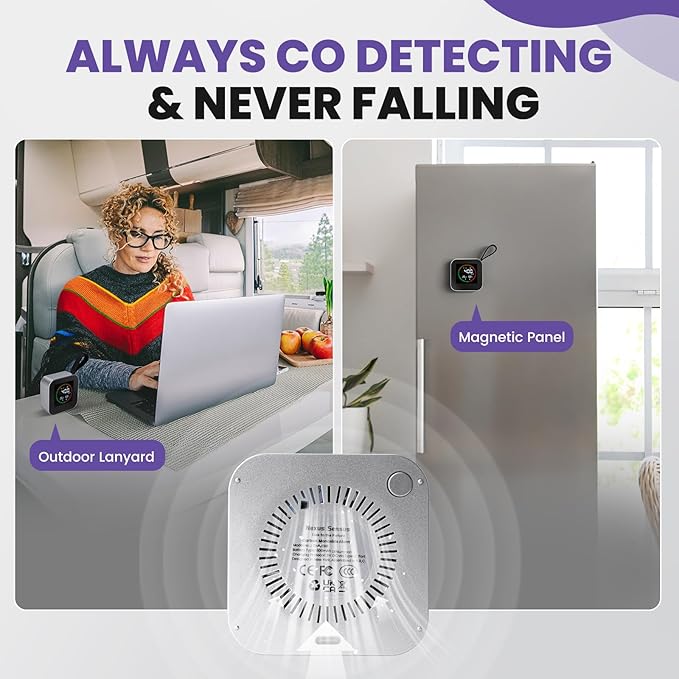 3-in-1 Portable Carbon Monoxide Detector - UL-Compliant CO Detector - Battery Powered Carbon Monoxide Detector for Home, RV, Camping, Travel with CO/Temp/Humidity Monitoring(1, Silver)