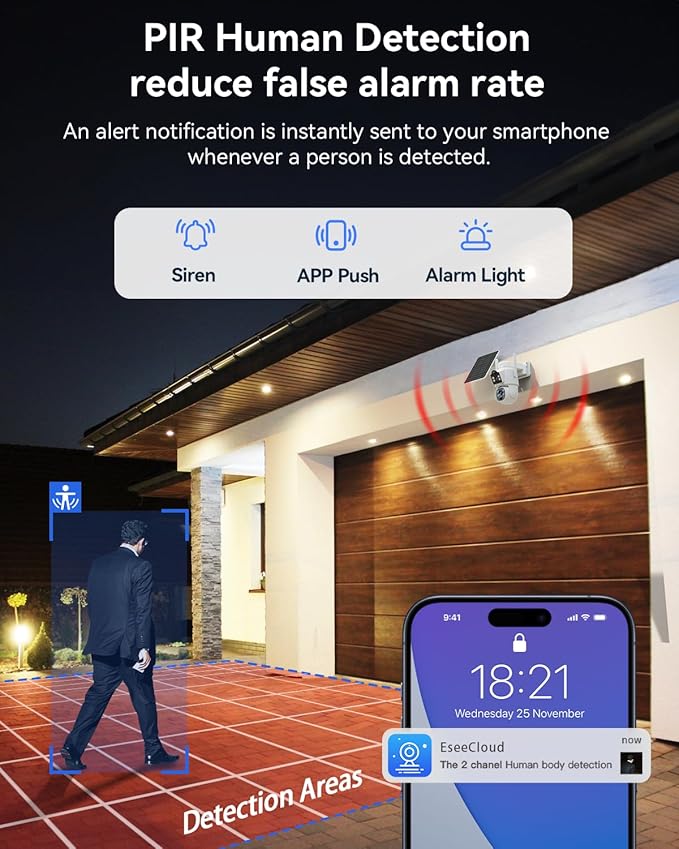 Solar Camera Outdoor Wireless System, 4MP+ 4MP Dual Lens Solar Powered Camera for Home Security with 12'' Monitor 16CH NVR, 360° PTZ, 2.4G/5G WiFi, Human Detection, Color Night Vision, 500G HDD