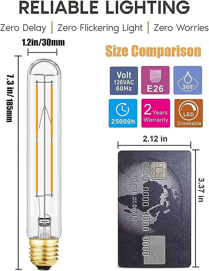Leools Dimmable E26 LED Bulb 8W Equal 75 Watt Light Bulbs Soft White 3000K E26 Edison Bulb AC120V 800lm Tubular T9 T10 LED Bulb for Rustic Pendant,Chandeliers,Wall sconces E26 Light Bulbs 4Pack