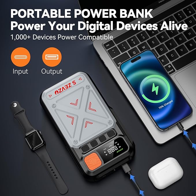 B29L 10 in 1 Car Jump Starter with Air Compressor, 3500A 150PSI Jump Box Battery Pack(8.0 Gas/6.0L Diesel), Portable 12V Jump Box with Cordless Auto-Shutoff Tire Inflator, USB Ports, LCD Display