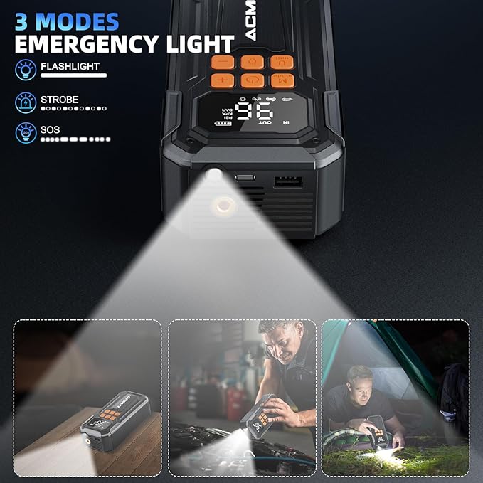 160PSI Tire Inflator Portable Air Compressor, 40LPM Cordless Air Pump with Digital Gauge for Car, Bike, Motorcycle, Ball, Auto Shut-Off, Powerful Battery, Emergency Light