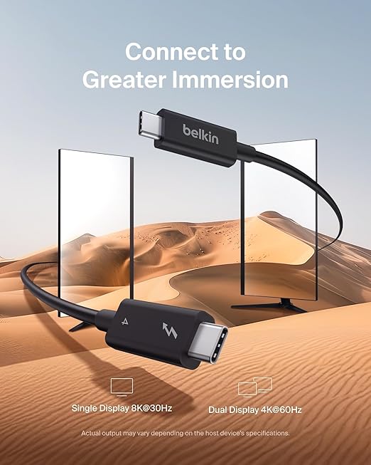 Belkin Thunderbolt 4 Cable (1M, 3.3ft Power Cable), USB-C to USB-C Cable w/ 100W Power Delivery, USB 4 Compliant, Compatible with Thunderbolt 3, MacBook Pro, eCPU & More - Intel Thunderbolt Certified