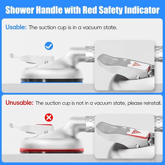 17 Inch Upgrade Strong Suction Grab Bars for Bathtubs and Showers, Seniors Handles for Elderly Handicap Safety Handrail for Bathroom Toilet Tiles Glass Silver