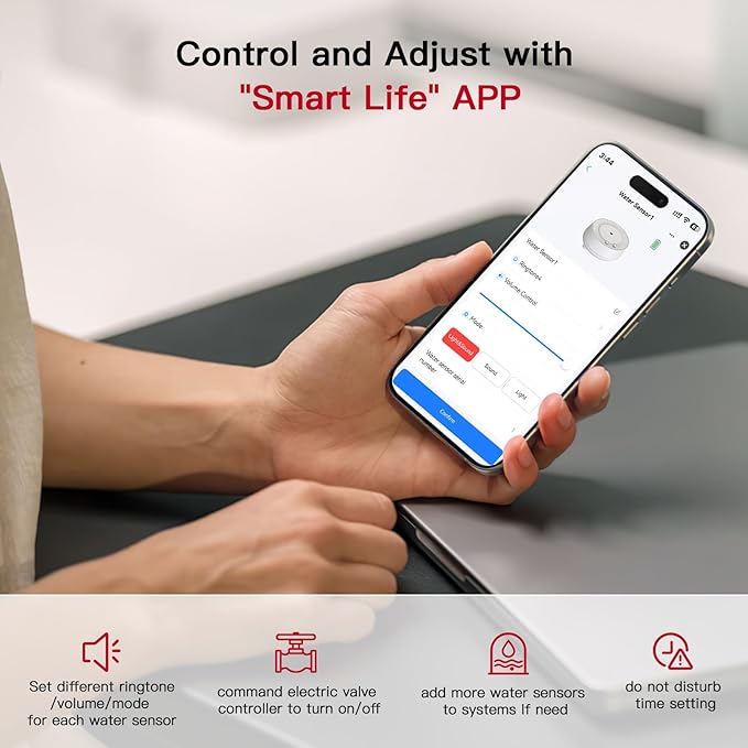 Water Sensor Alarm WiFi, Smart Water Leak Detectors for Home with App Alerts, 150M Wireless Range & Loud 120dB Alarm(2 Water Sensors, 1 Hub, 1 Valve Controller)