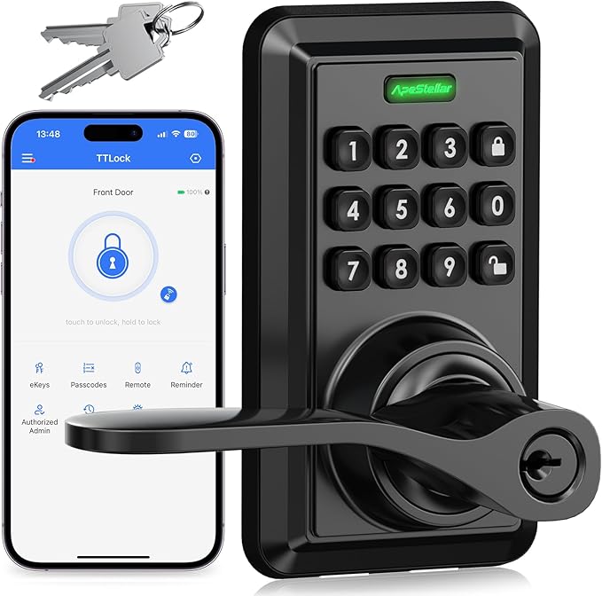 Wi-Fi Smart Door Lock, Keyless Entry Door Lock with Knob, Keypad Door Lock with Handle, Smart Locks for Front Door, Door Knob with Code, No Hub Required, APP Remote Control