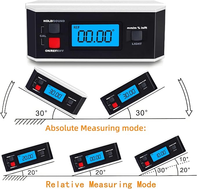 Black V-Groove Digital Angle Finder with Backlight Display - High-Precision IP65 Waterproof Magnetic Tool（ACE-QJQ）