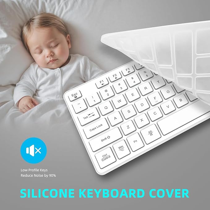 Slim Quiet Wireless Keyboard for Mac and Windows,Durable Flat Keyboard with Full Size Ultra Quiet Low-Profile Flat Keys, 2.4GHz Wireless for Mac,Windows 11/10/8/7/Vista,Microsoft & PC, White