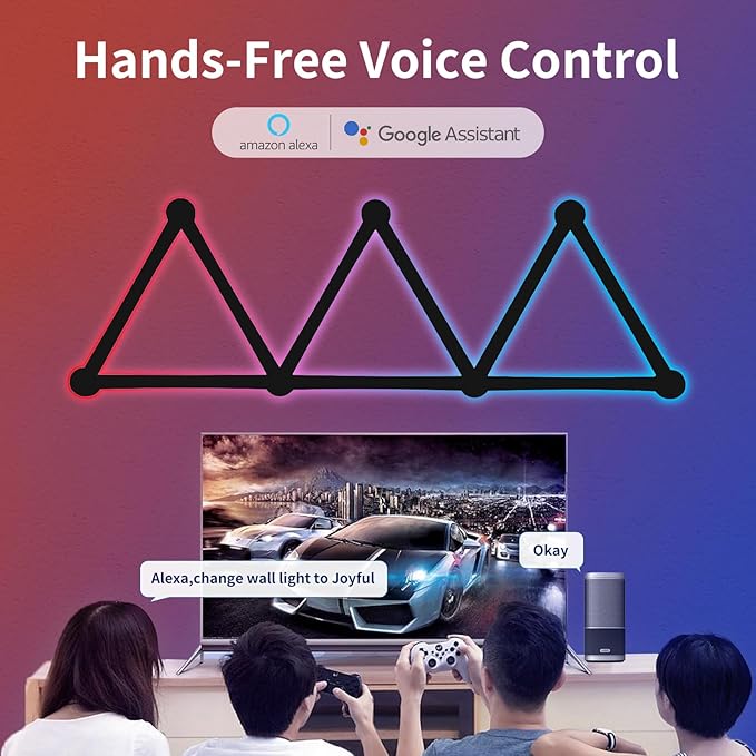 Smart Wall Light Lines, WiFi RGB LED Light Bars, 16M+ Color Dimmable Music Sync DIY Home Decor Light Bars for Gaming Party Streaming Lovers, Work with Alexa & Google Assistant (9 Lines,Black)