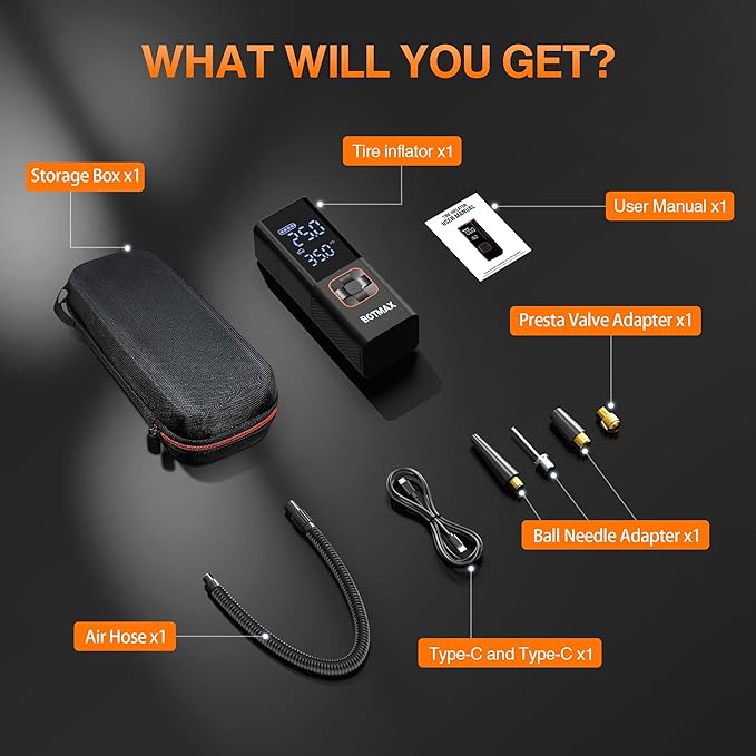 Tire Inflator Portable Air Compressor, Air Pump for Car Tires Pump with Tire Pressure Gauge 160 PSI Night LED Light Electric Portable Tire Inflator for Cars, Bike, Motorcycle, Bicycle and Balls