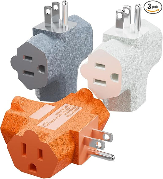 K KASONIC - 3-Outlet Grounding Adapter, [UL Listed] Plug Extender, Heavy-Duty Grounded Power Tap - 3 Pack (Multi-Color)