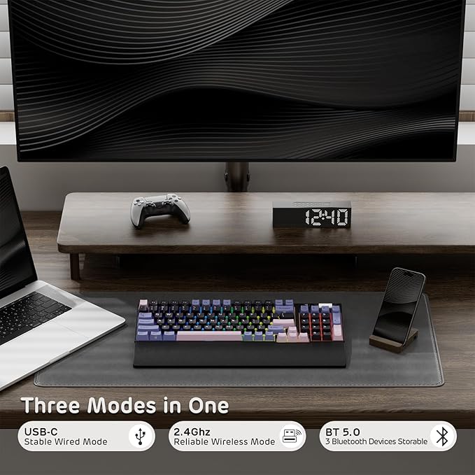 RK ROYAL KLUDGE RK96 RGB Limited Ed, 90% 96 Keys Wireless 3-Mode BT5.0/2.4G/USB-C Hot Swappable Mechanical Keyboard w/Wrist Rest, Volume Control, Software, Massive Battery, RK Pale Green Switch