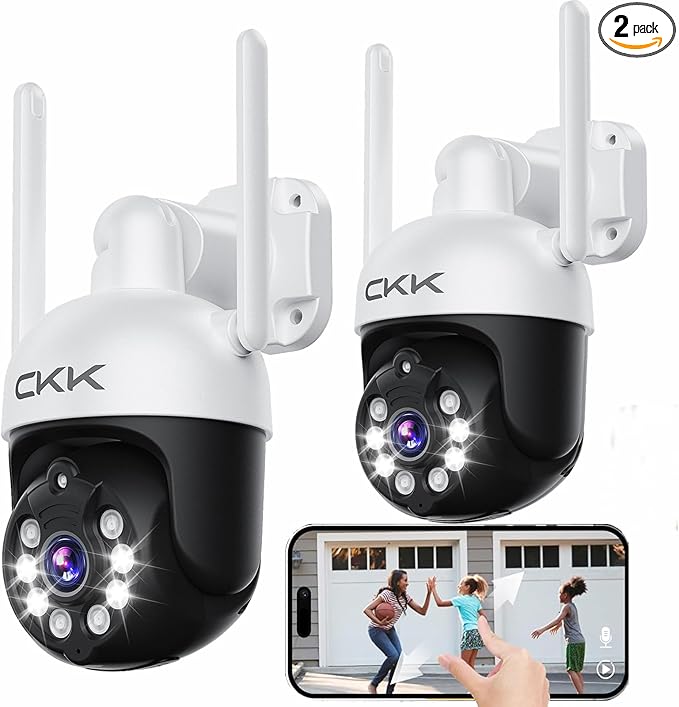 CKK [5G/2.4G WiFi, Upgrading 3K] 2Pcs Wireless Outdoor Security, CCTV PTZ Cameras with 5G/2.4G WiFi,3K 10-Channel NVR,Floodlights,Siren, 2-Way Audio, Color Night Vision, 24/7 Surveillance