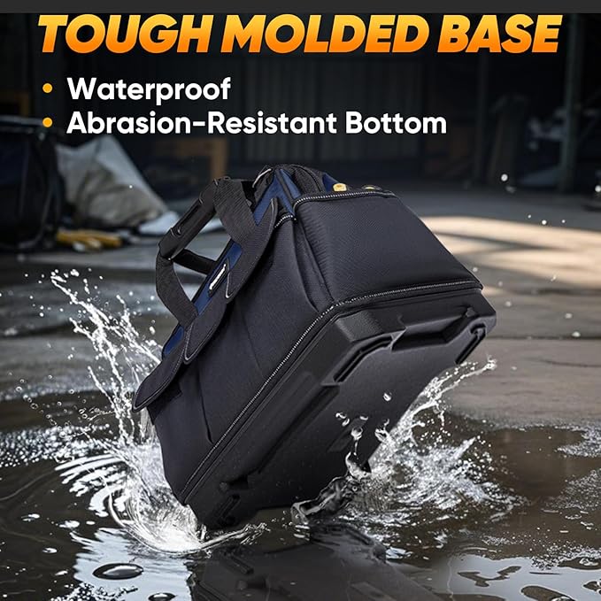 TICONN Heavy Duty Tool Bag with Multi-Pockets, Portable Tool Box Organizer Storage Bag, with Adjustable Shoulder Strap and Ergonomic Handle (Blue, 14" Molded Base)