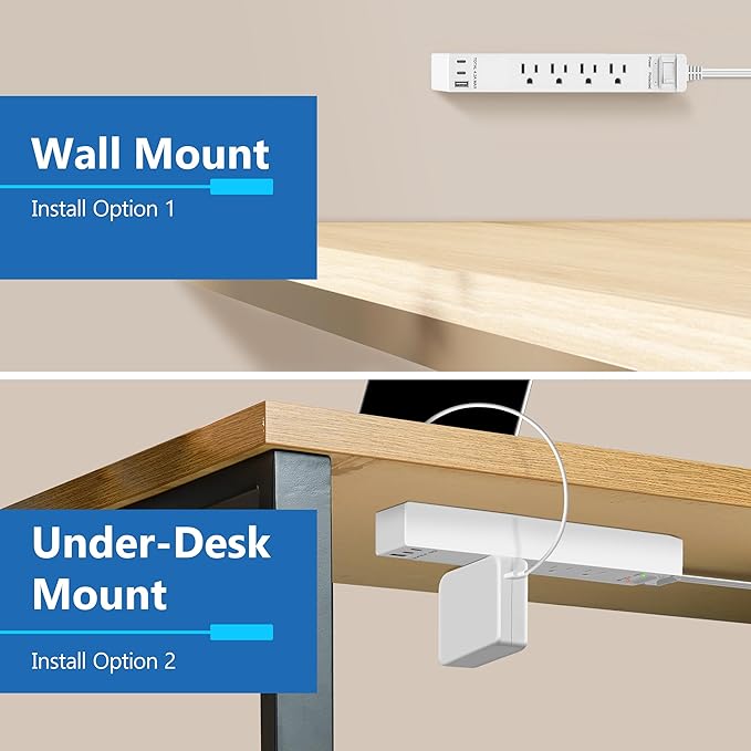 LIDER Surge Protected Outlet Extender, 4-Outlet Power Strip, 21W USB Type-A, and 2 USB Type-C Port, Ultra-Thin Wall Plate Plug with Cord Extender, Flat-Face, 5ft Cord, 1500 Joules, ETL-Listed, White