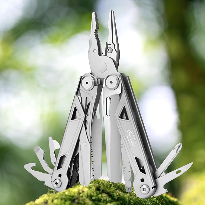 RoverTac 16-in-1 Multitool Pliers with Knife, Scissors, Saw & Screwdrivers – Heavy-Duty Multi Tool Pocket Knife with Nylon Sheath – Ideal for Camping, Hiking, Survival, DIY & Everyday Carry
