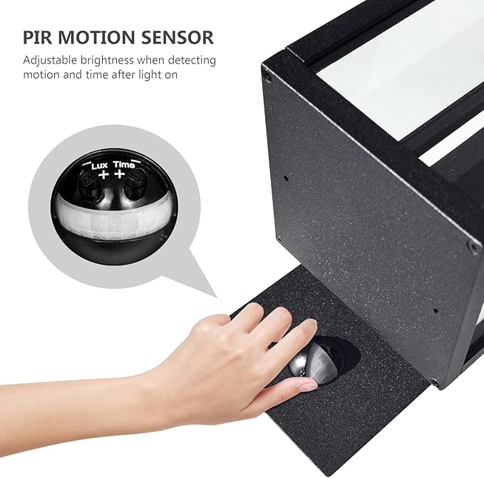 Modern Motion Sensor Dusk to Dawn Outdoor Wall Light Sconce with Glass, 850LM LED, IP65 Waterproof Aluminum Lantern - Exterior Lighting for Porch, Garage, Front Door, Patio,Black