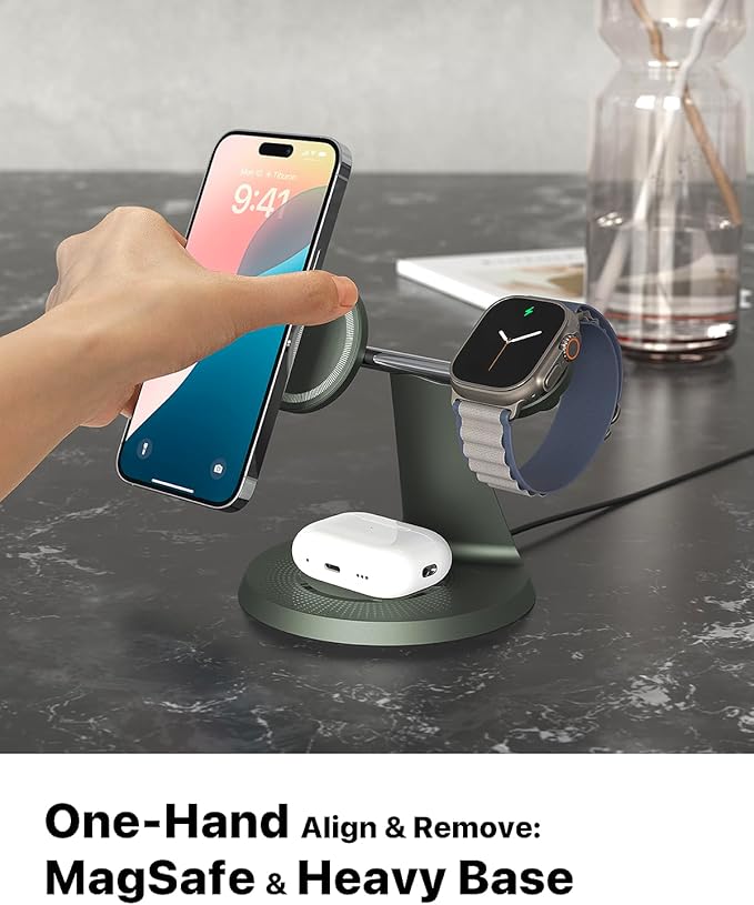 3 in 1 Wireless Charging Station for Apple Device: Fast Charging Station for iPhone and Watch with MagSafe, Stable Charger Stand for iPhone 12-16 & iWatch & AirPods