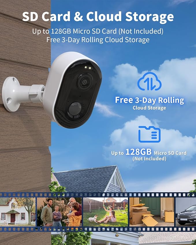 Security Cameras Wireless Outdoor, Battery Powered 2k Color Night Vision, AI Motion Detection Spotlight Siren, IP66 Weatherproof, 2-Way Talk, SD/Cloud Storage, 2.4Ghz WiFi Cameras for Home Security