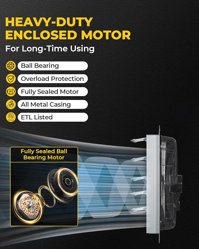 VENTISOL 24 Inch Shutter Exhaust Fan, Ven Fan with Power Cord & Variable Speed Controller Wall Mount, High Speed 4200CFM for Garages, Attic, Shops, Greenhouse