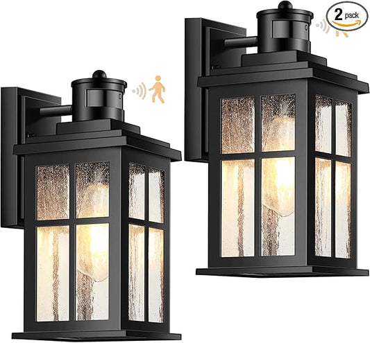 VIANIS Motion Sensor Porch Lights Outdoor, 2 Pack Black Exterior Lighting Fixtures for House, Waterproof Outdoor Wall Sconce Wall Mount, Modern Outside Wall Lantern with Dusk to Dawn for Garage, Patio