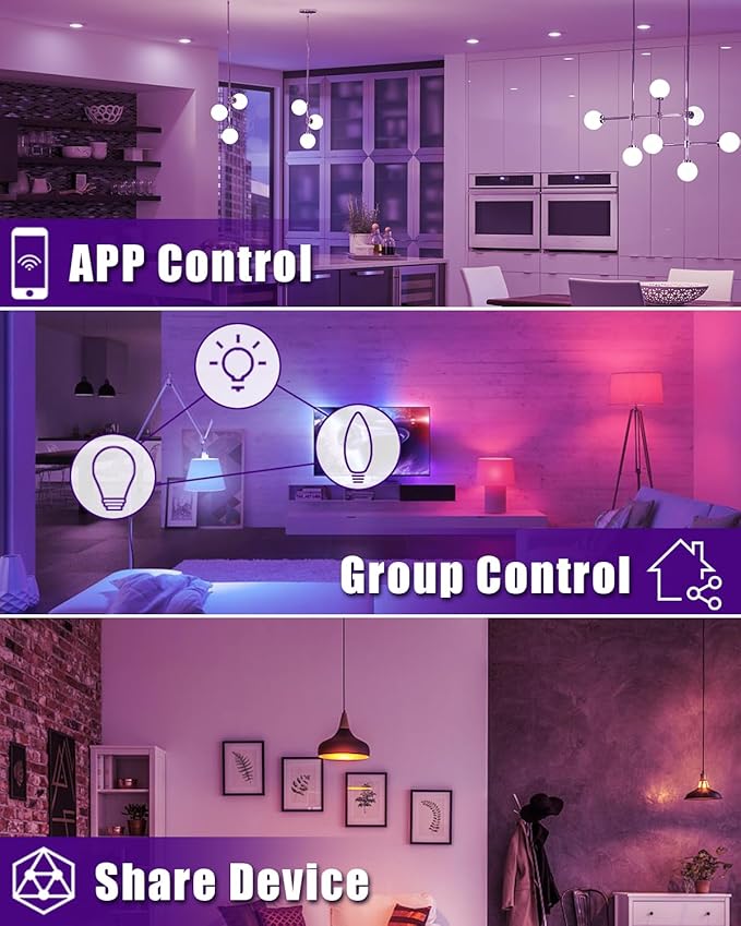 Avatar Controls 4 Pack Wi-Fi Smart LED Light Bulb, Dimmable, E12 Base Candelabra Smart Light Bulbs Color Chnaging Timer Music Sync, 5W, Compatible with Alexa & Google Assistant