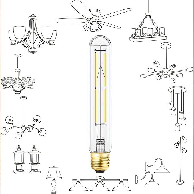 Leools Dimmable E26 Edison Bulb 8W Equal 75 watt Light Bulb AC120V Daylight 4000K Edison Light Bulbs 75 Watt 800LM Tubular T10 led Bulb for Rustic Pendant,Chandeliers,Wall sconces,Vanity 6Pack