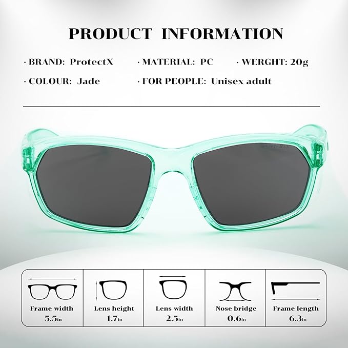 ProtectX Stylish Anti-Fog & Scratch-Resistant Safety Glasses With Readers, UV Protection Goggles, Anti-Impact Lightweight Glasses for Men＆Women Jade Tinted Smoke - 2 Pack