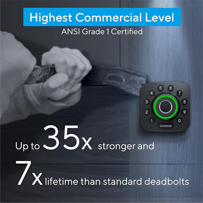 ULTRALOQ U-Bolt Pro WiFi Smart Lock with Door Sensor, 8-in-1 Keyless Entry Door Lock with Fingerprint ID, App Remote Control, Built-in WiFi Keypad Deadbolt, Auto Unlock, IP65 Waterproof, Easy Install