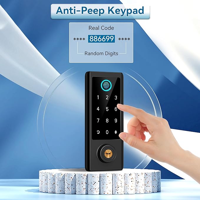 Fingerprint Door Lock with Handle Sets, BEBASIA Keyless Entry Door Lock, Bluetooth Front Handle Set, Smart Deadbolt, Electronic Keypad Digital Lock with Handle, Black