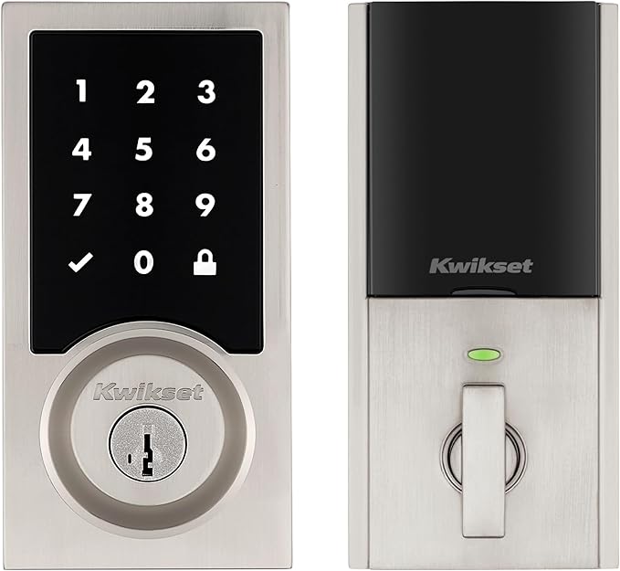 Kwikset HomeConnect 918 Contemporary Z-Wave Long Range Enabled Touch Screen Lock Works with Ring Alarm, Samsung SmartThings Hub Required, Sold Seperately in Satin Nickel