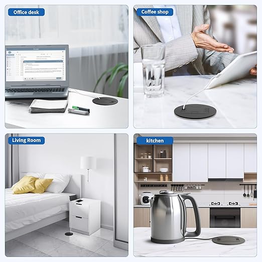 Vagueior Recessed Floor Electrical Outlet Kit, Circular Hidden Duplex GFCI Outlet 20 Amp,Tamper-Resistant Receptacle Outlet，Waterproof Electrical Outlet Covcer Box, UL Certified,Black（1 Pack