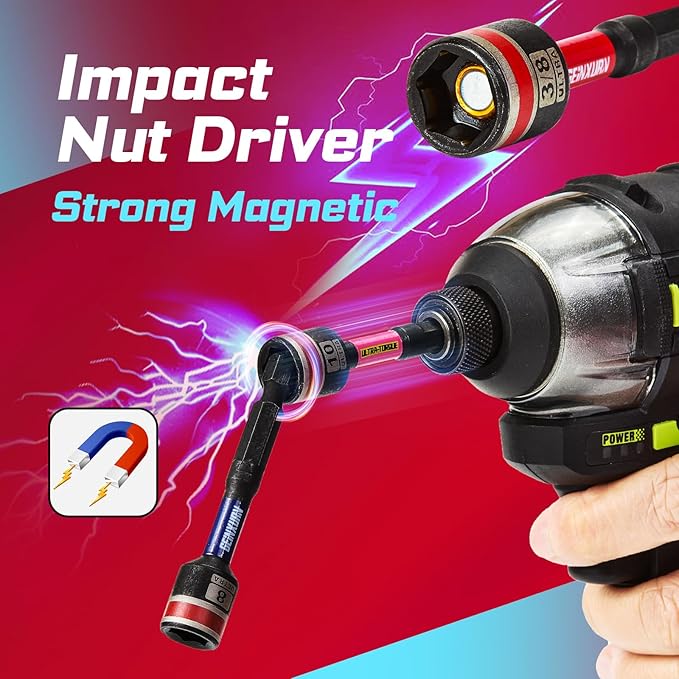 47Pieces Impact Screwdriver Bits Set, Magnetic S2 Steel 1” Phillips/Square/Torx/Slotted/Hex/Security Torx Bits Tips,Impact Bit Holder with Pink Storage Box Case