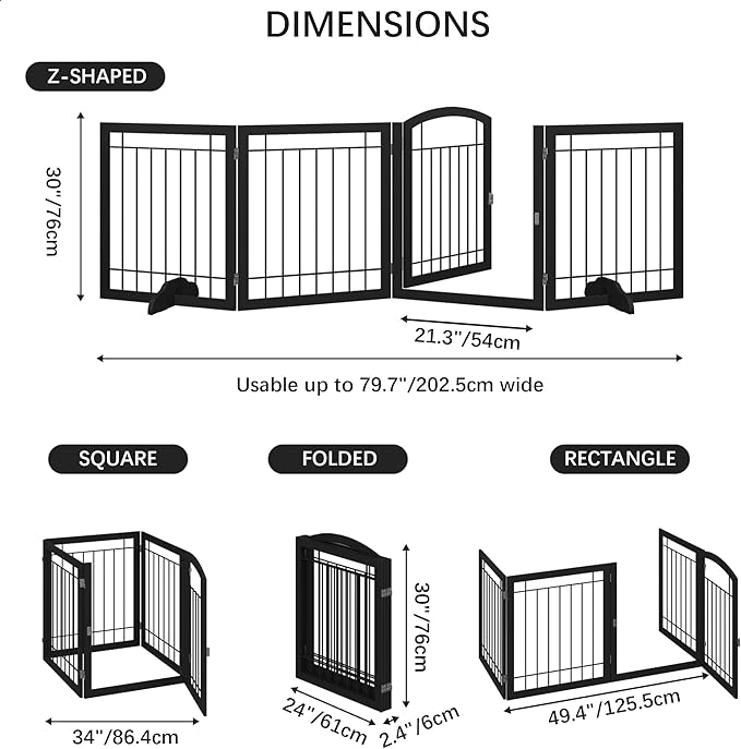 JSB 96-inch Extra Wide 30-inch Tall Dog gate with Door Walk Through, Freestanding Pet Gate for Halls, Stairs & Home, Pet Puppy Safety Dog Fence with 2PCS Support Feet (Black)
