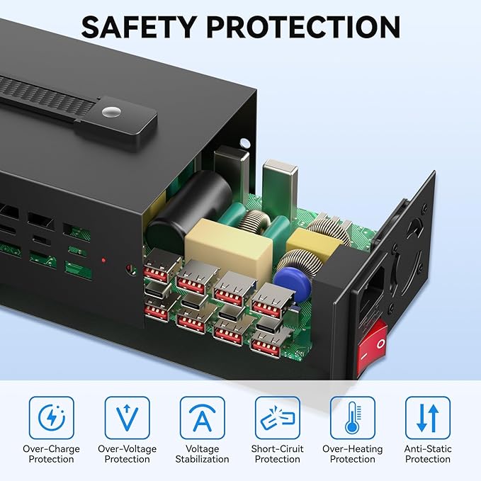 Portable USB~C Charger Block, 250W(30A) 30 Port (20 A & 10 C Port) Home Fast Charging Station for Multiple Devices, Desktop USB Wall Charger Compatible with iPhone, iPad, Kindle, Tablets, Watch