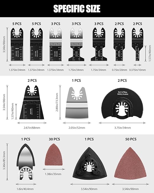 AVID POWER 112Pcs Oscillating Saw Blades Quick Release Oscillating Multitool Blades with Sandpapers Universal Oscillating Tool Accessories for Cutting Metal/Wood/Plastic, Compatible with Most Brands