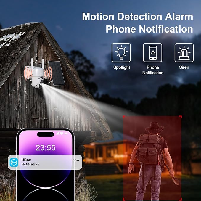 4G LTE Cellular Security Camera No Internet Needed, Solar No wifi Security Camera Outdoor Wireless With SIM Card Jobsite, 2K Color Night Version, 360 Live View, Motion Detection, 2-Way Audio